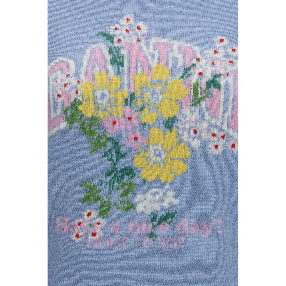 Ganni Blaues Woll-Oversize-Sweatshirt mit Widder-Motiv