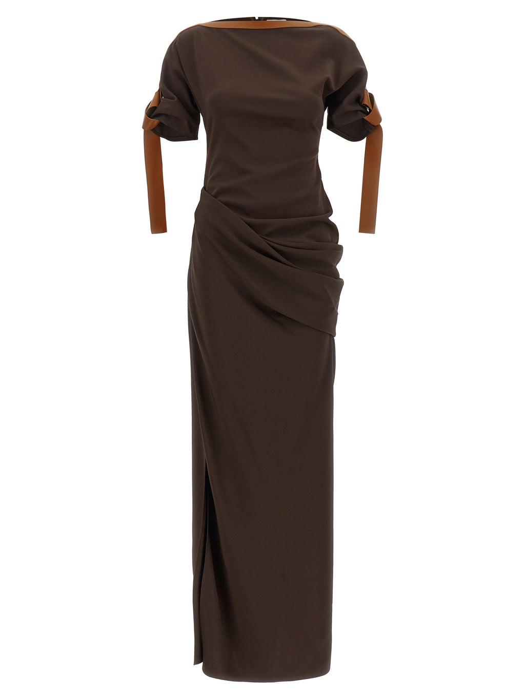 Ferragamo Braunes langes Viskosekleid