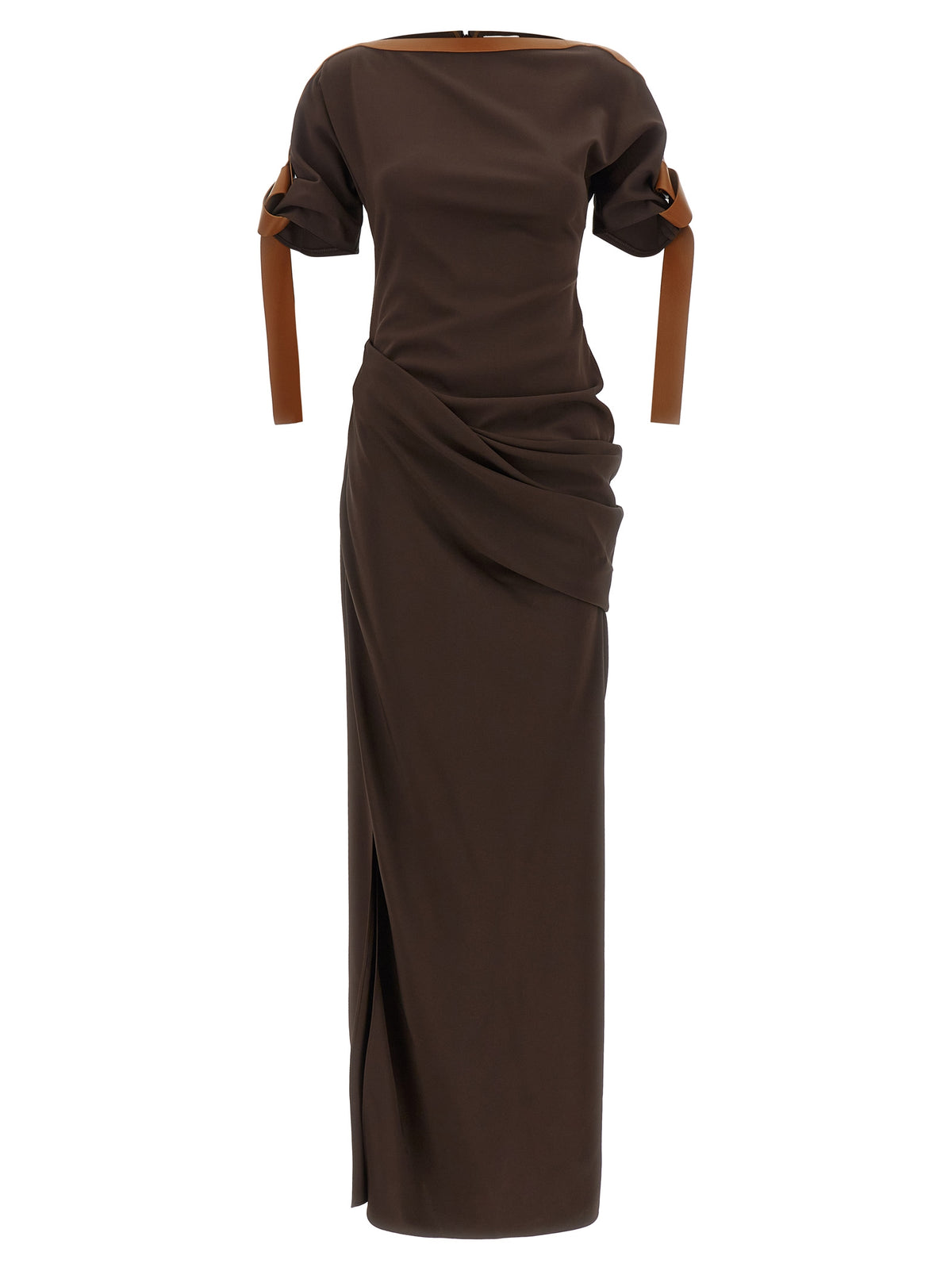 Ferragamo Braunes langes Viskosekleid