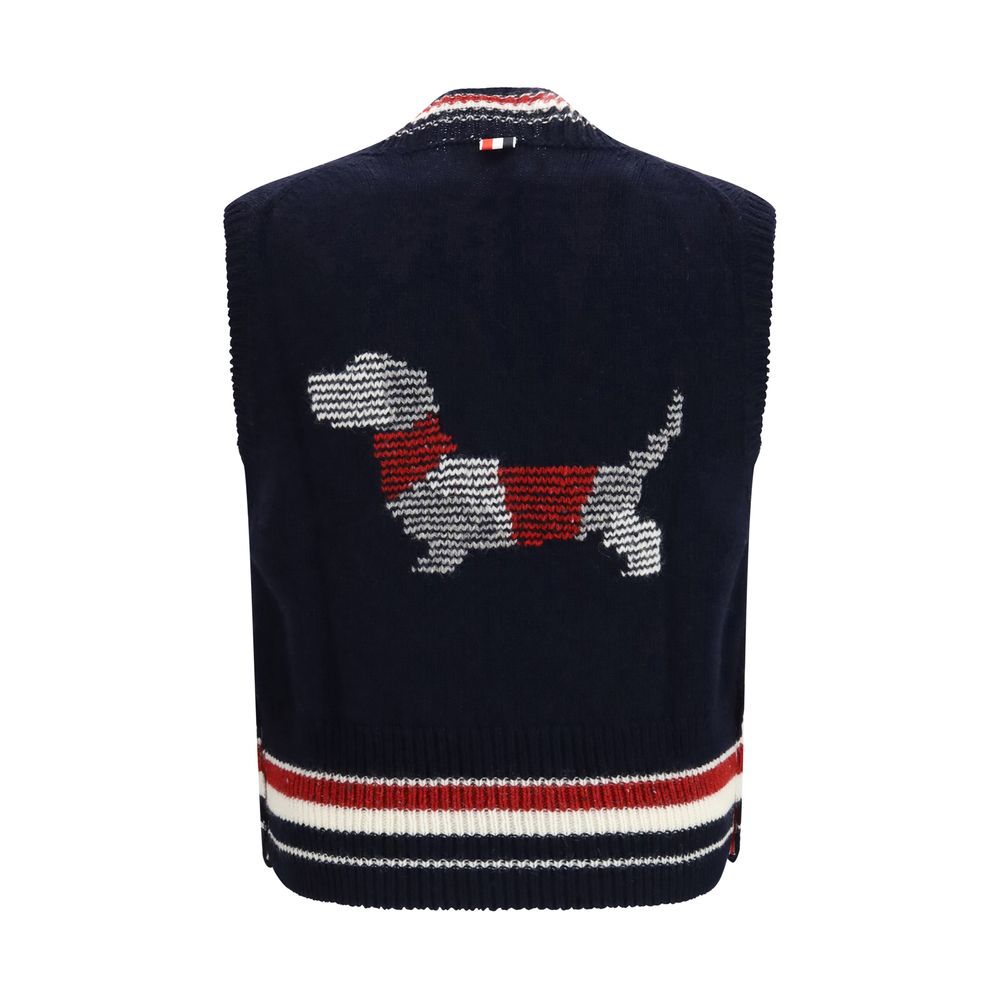 Thom Browne Blauer ärmelloser Pullover aus Wolle mit Widder-Motiv