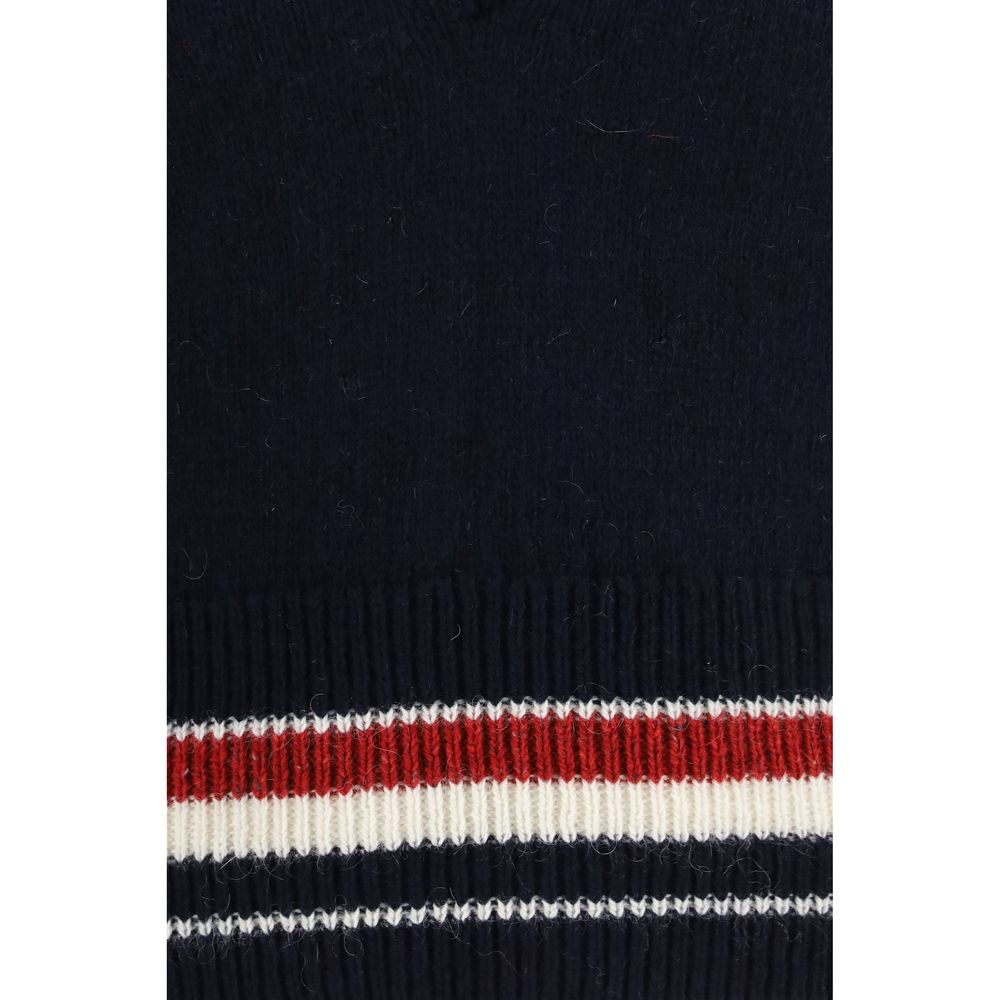 Thom Browne Blauer ärmelloser Pullover aus Wolle mit Widder-Motiv