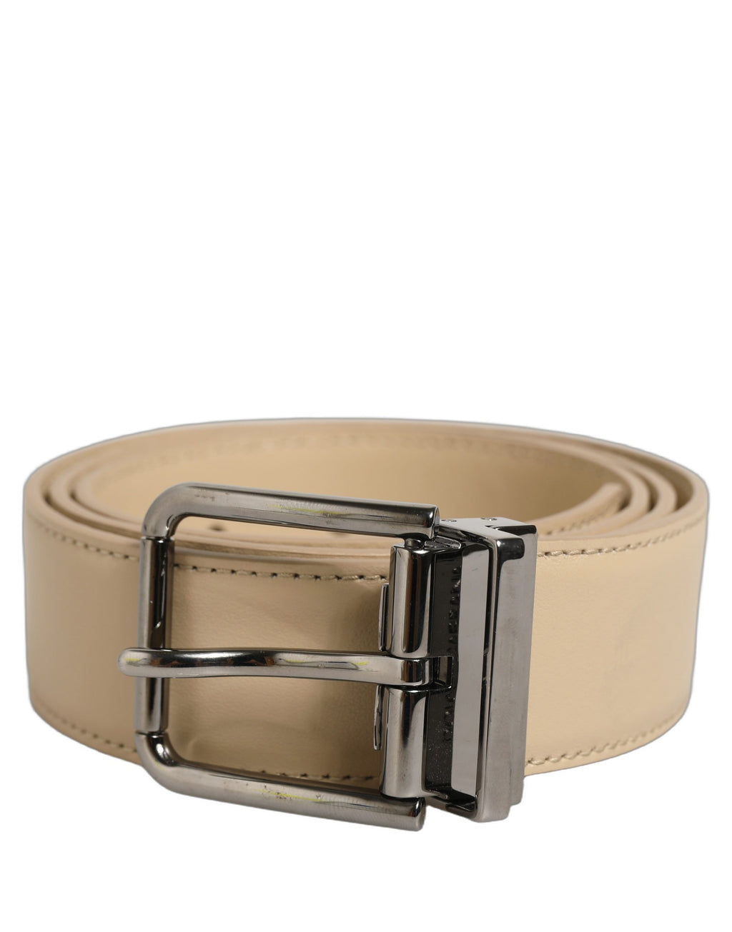 Dolce & Gabbana Gürtel aus beigem Leder mit silberfarbener Metallschnalle