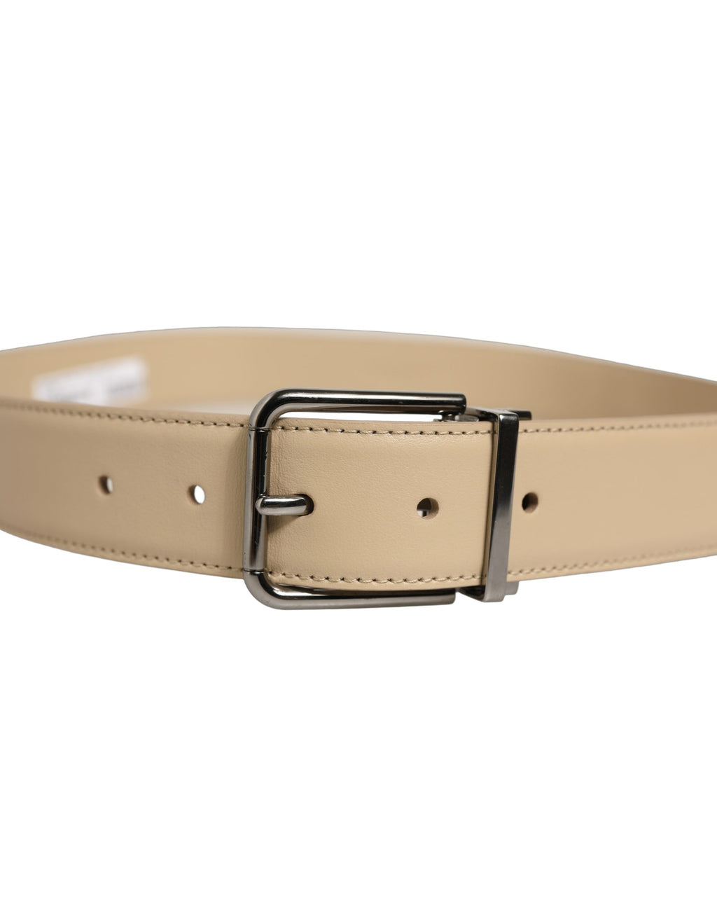 Dolce & Gabbana Gürtel aus beigem Leder mit silberfarbener Metallschnalle