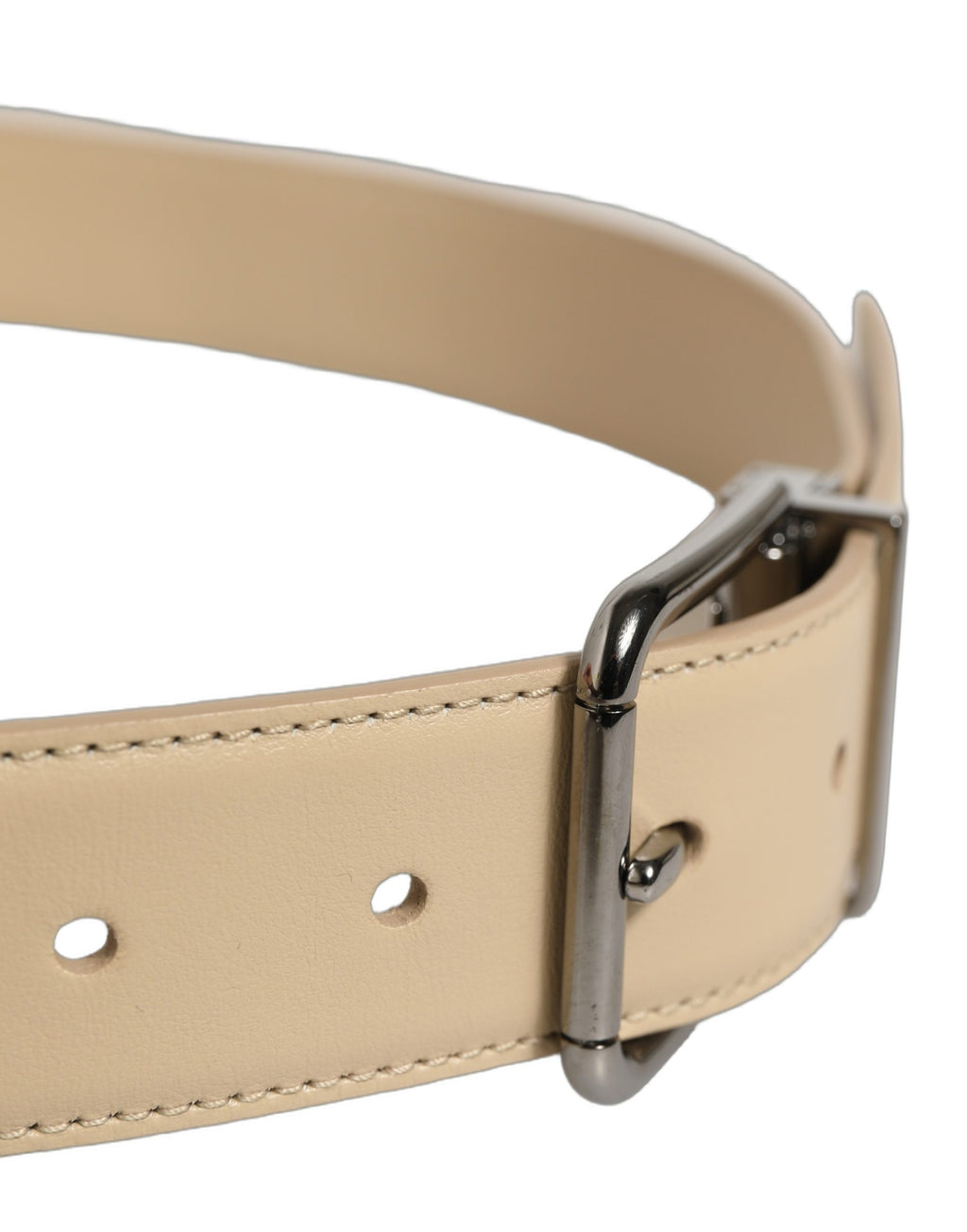 Dolce & Gabbana Gürtel aus beigem Leder mit silberfarbener Metallschnalle