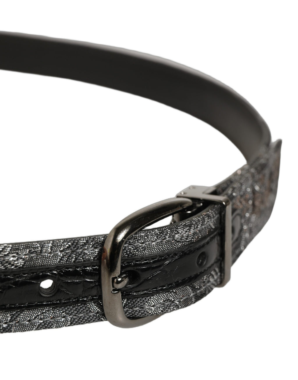 Dolce & Gabbana Gürtel Silber Schwarz Floral Jacquard Metallschnalle
