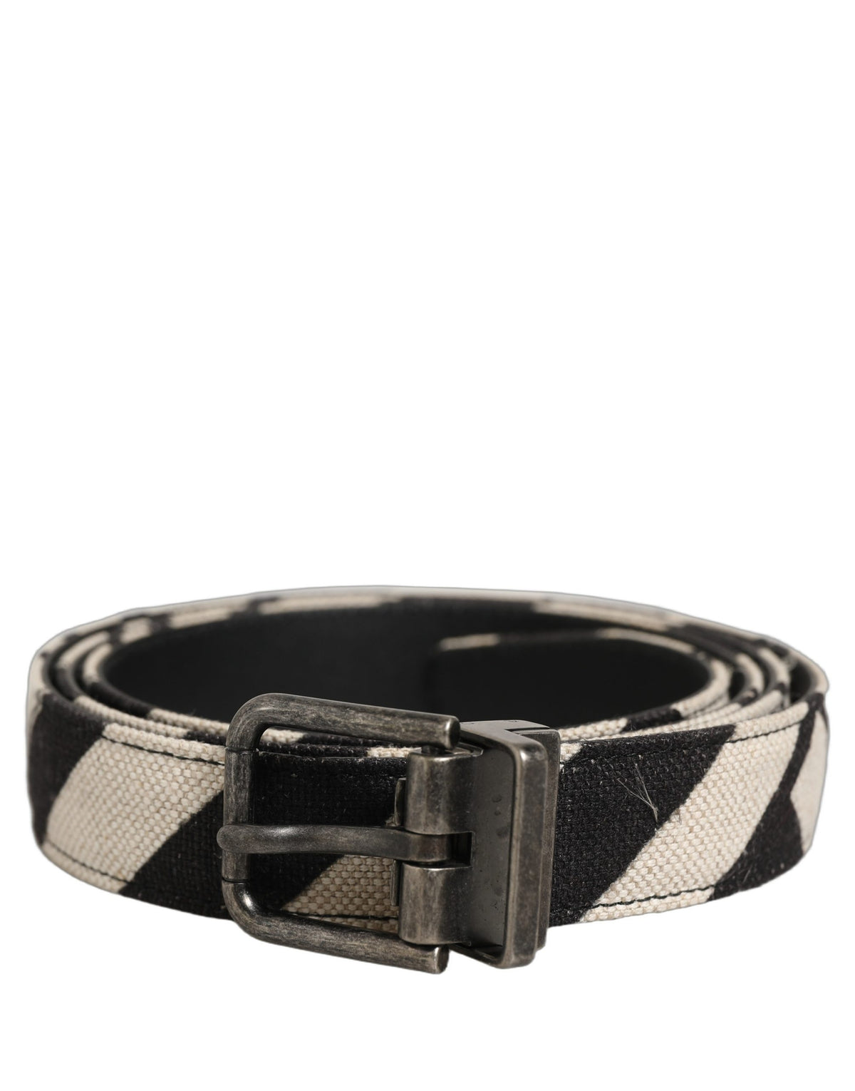 Dolce & Gabbana Gürtel mit Schnalle aus schwarzem, elfenbeinfarbenem, silberfarbenem Metall
