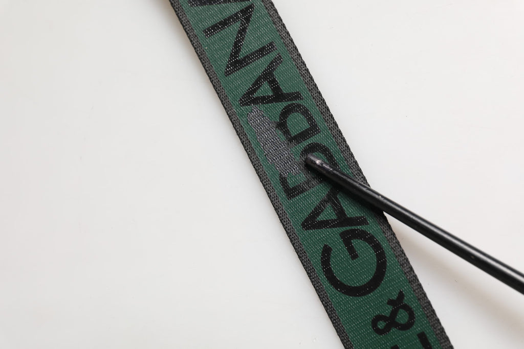Dolce & Gabbana Black Green Logo Silver Tone Metal Buckle Belt