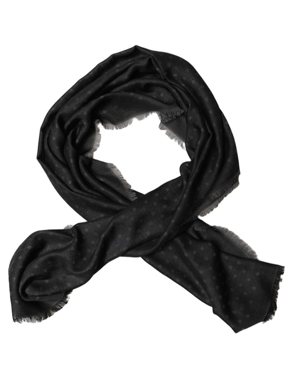 Dolce & Gabbana Herren schwarzer Viskose Schal mit Polka Dots, Fransen und Spitze