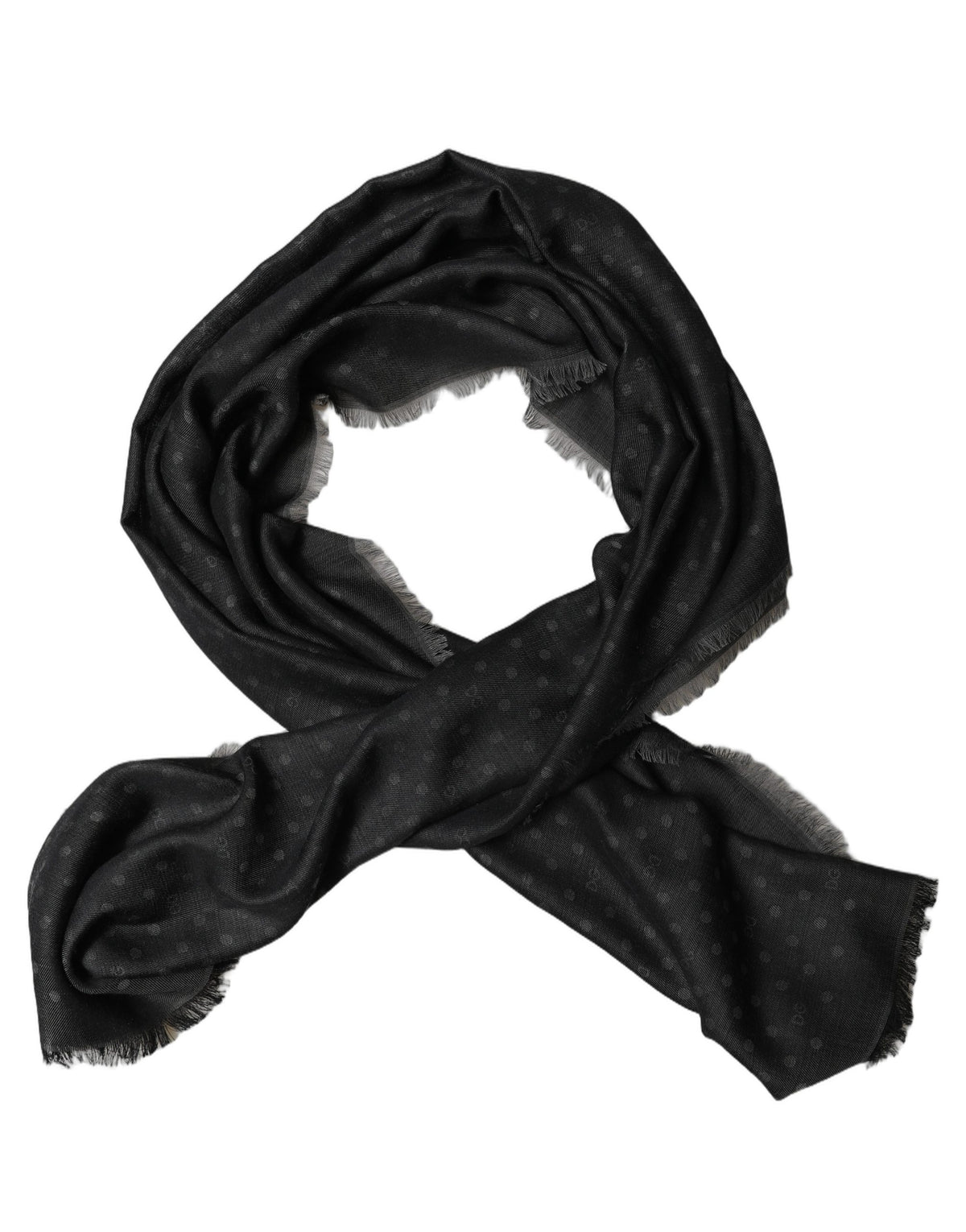 Dolce & Gabbana Herren schwarzer Viskose Schal mit Polka Dots, Fransen und Spitze