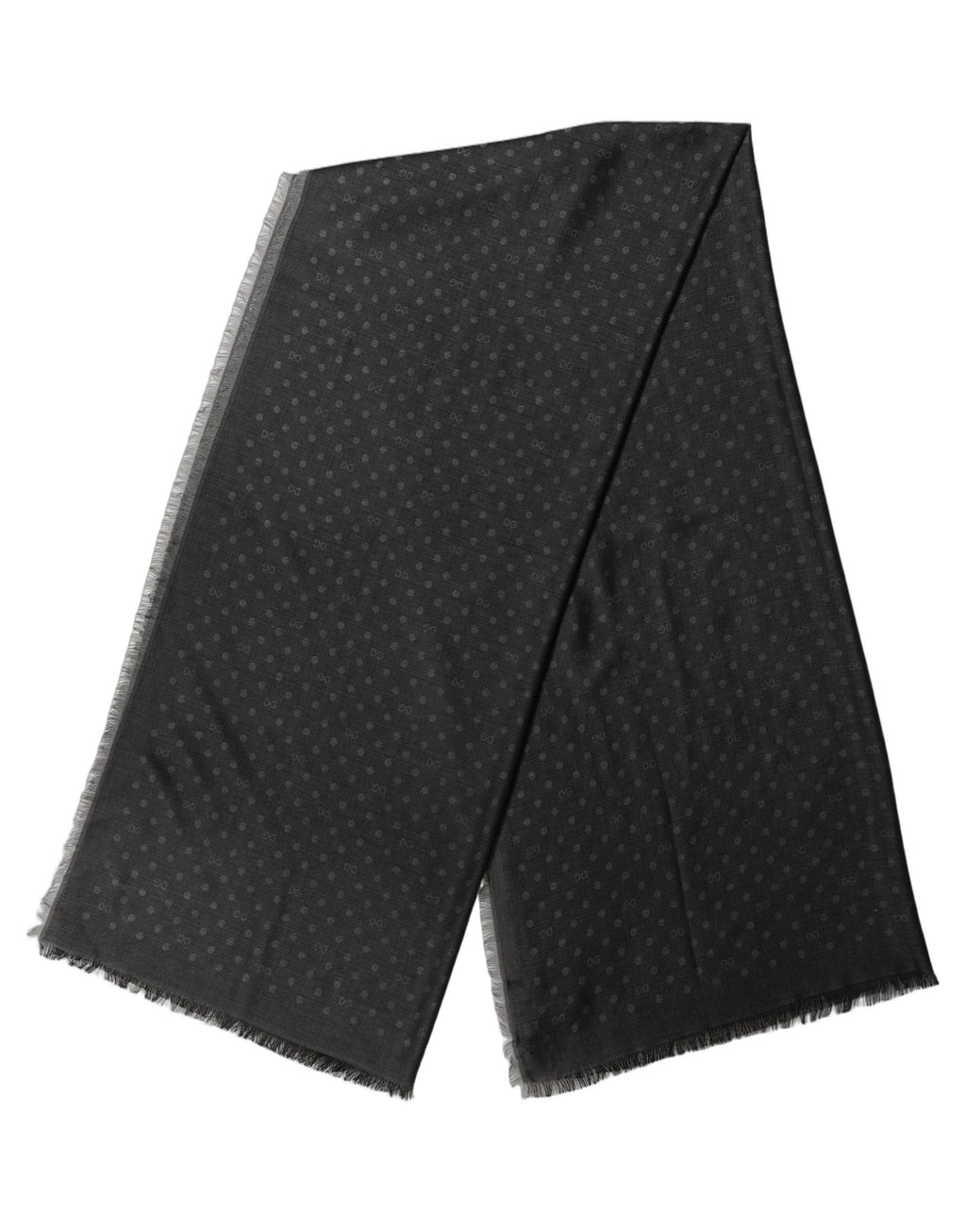 Dolce & Gabbana Herren schwarzer Viskose Schal mit Polka Dots, Fransen und Spitze