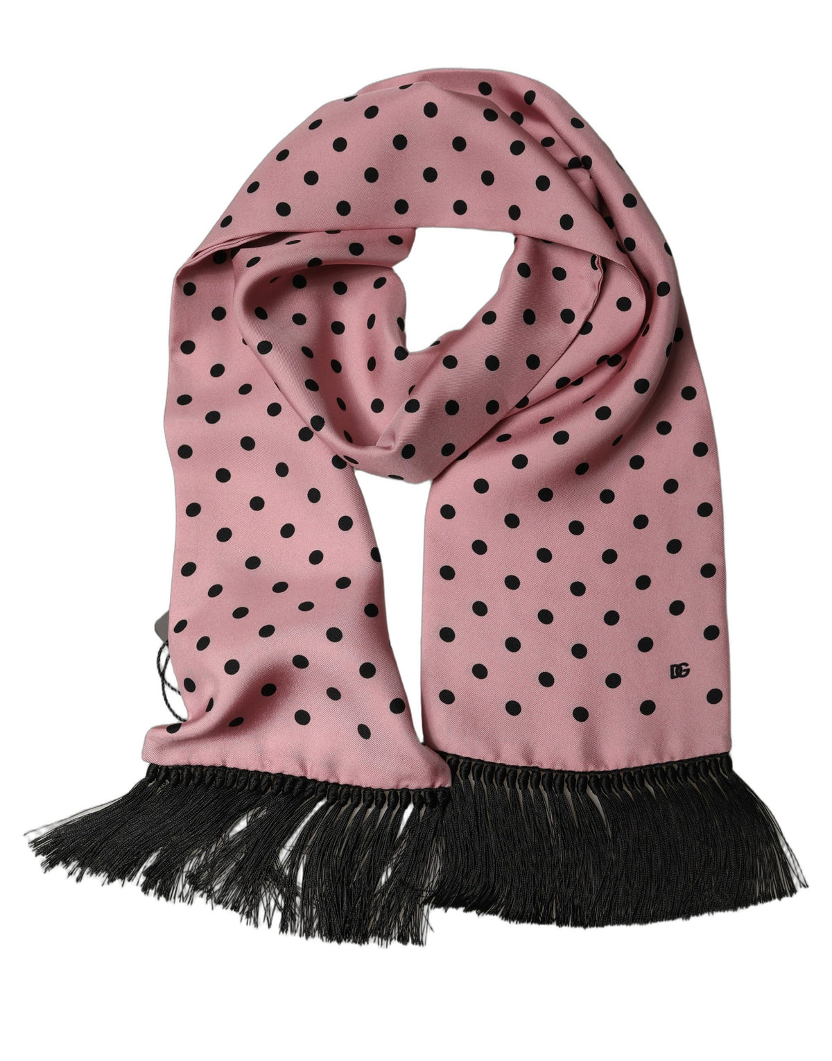 Dolce & Gabbana Rosa Seidenstola mit Tupfen, Fransen und Spitze
