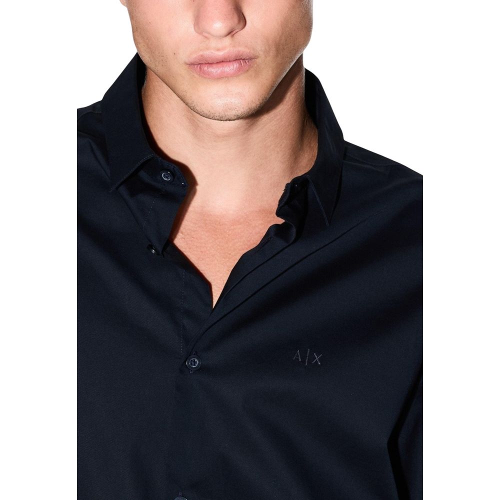 Armani Exchange blaues Baumwoll-Kleidhemd