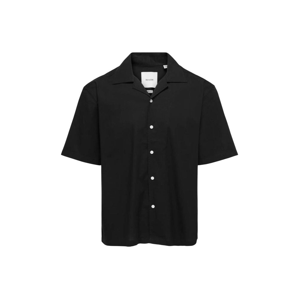 Only & Sons Schwarzes kurzärmeliges Baumwollhemd