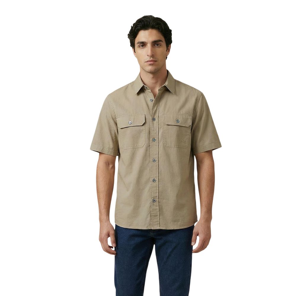 Armani Exchange Beiges Baumwoll-Kurzarmhemd