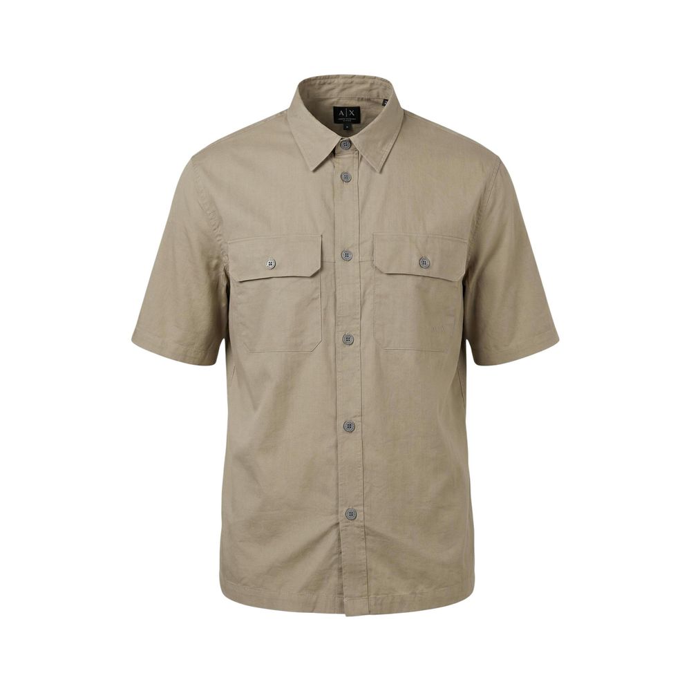 Armani Exchange Beiges Baumwoll-Kurzarmhemd