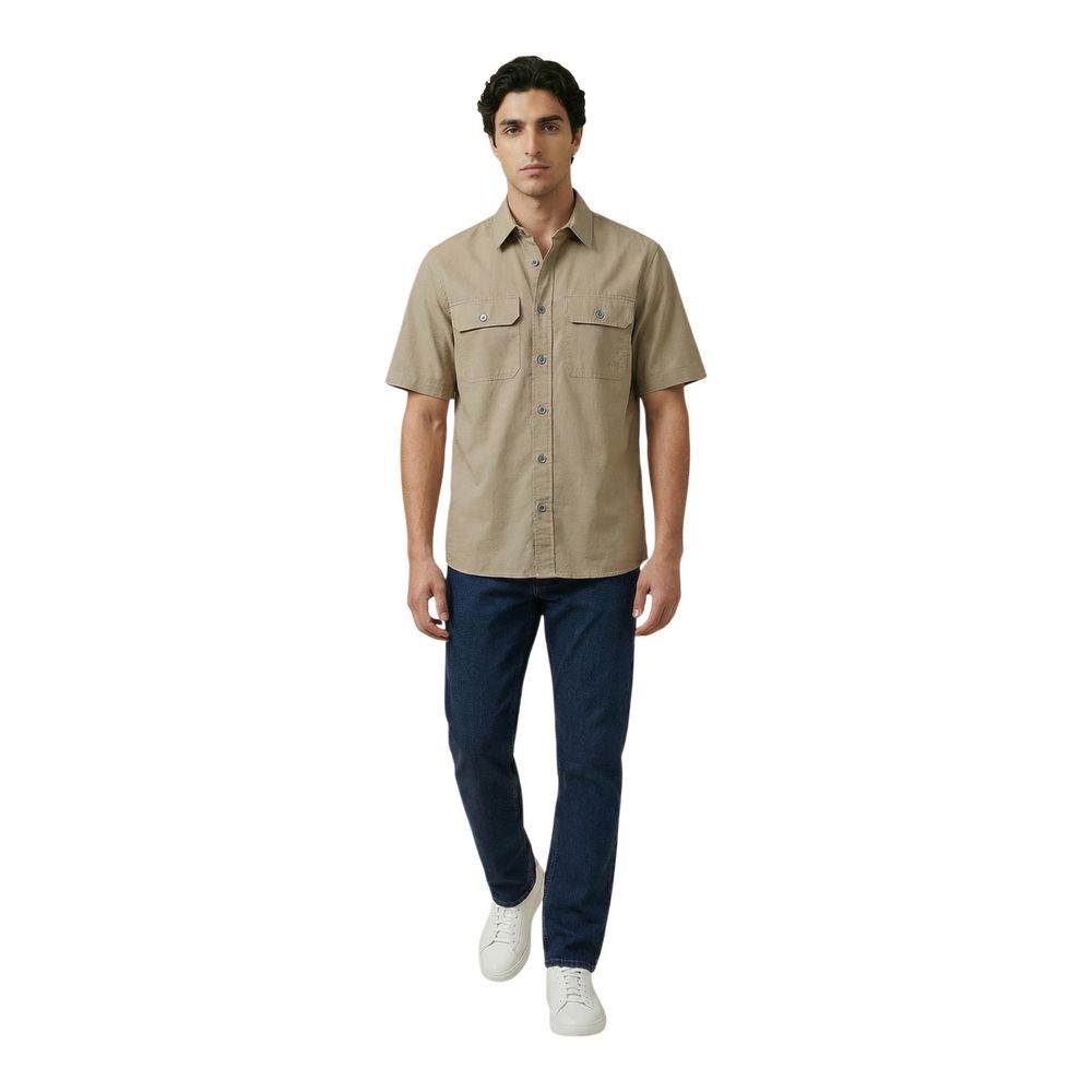 Armani Exchange Beiges Baumwoll-Kurzarmhemd