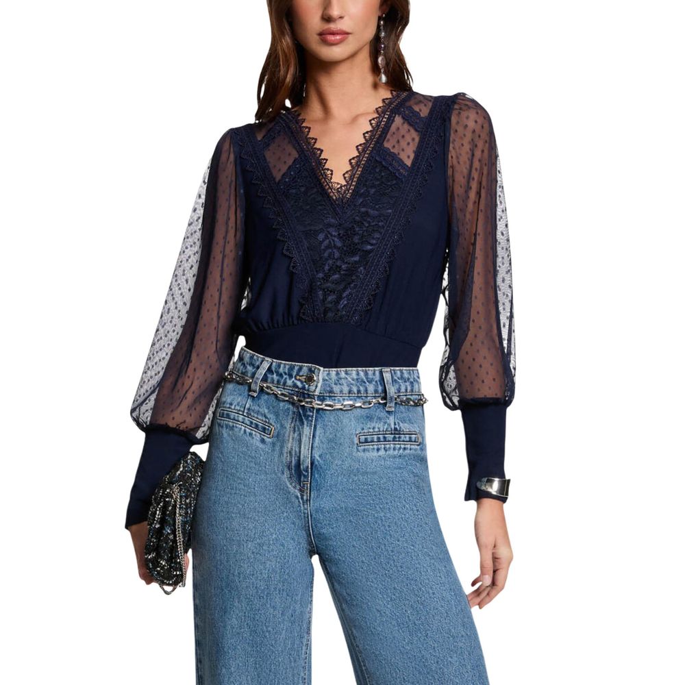 Morgan De Toi Blaues Polyester Langarm-T-Shirt