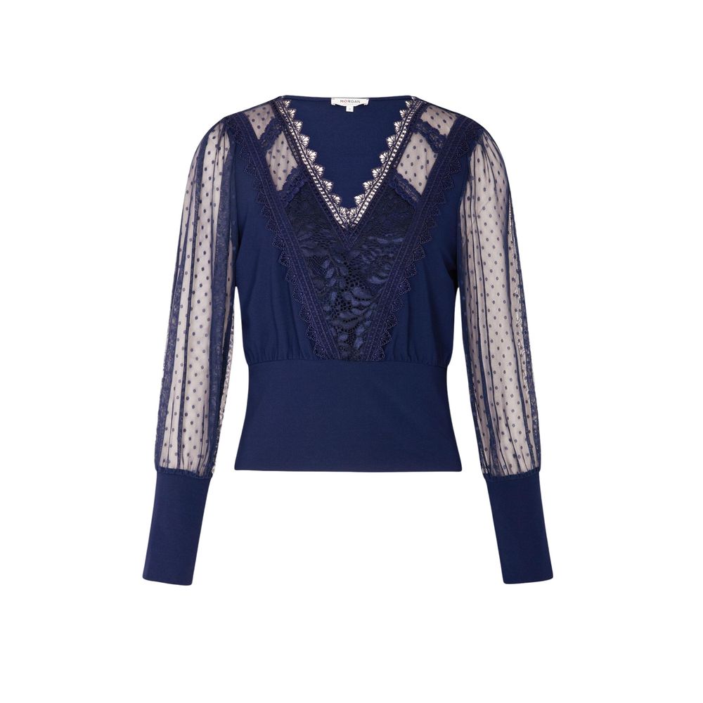 Morgan De Toi Blaues Polyester Langarm-T-Shirt