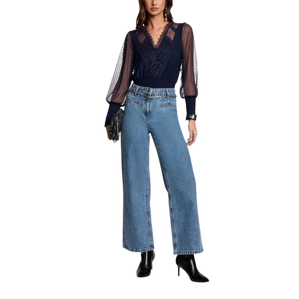 Morgan De Toi Blaues Polyester Langarm-T-Shirt