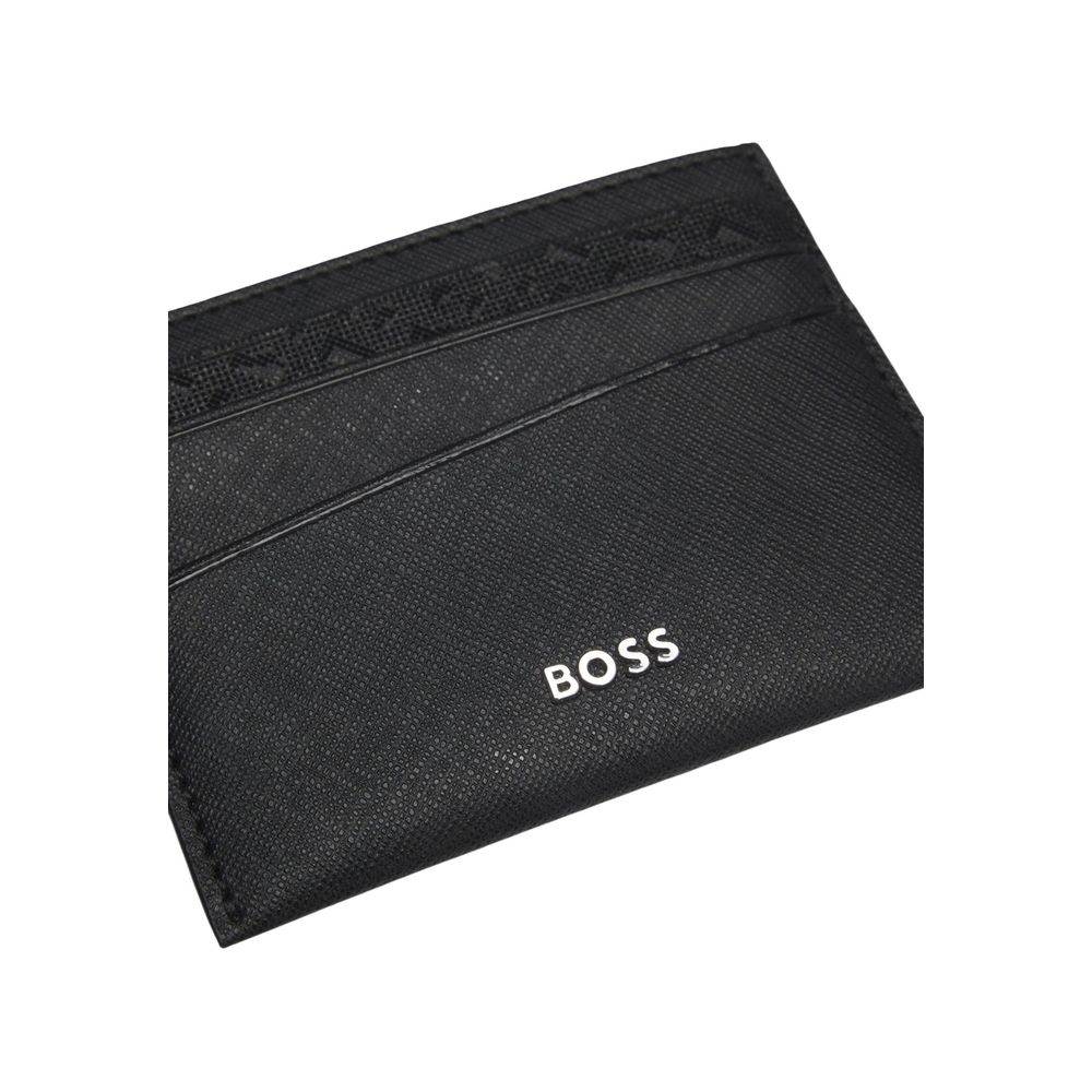 Hugo Boss Kartenetui aus schwarzem Leder