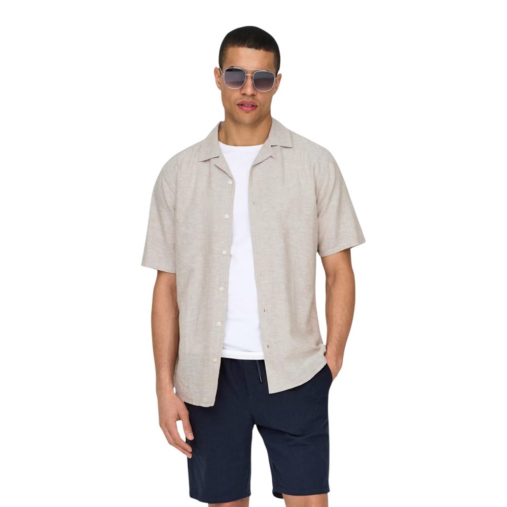 Only & Sons Beiges Leinen-Kurzarmhemd