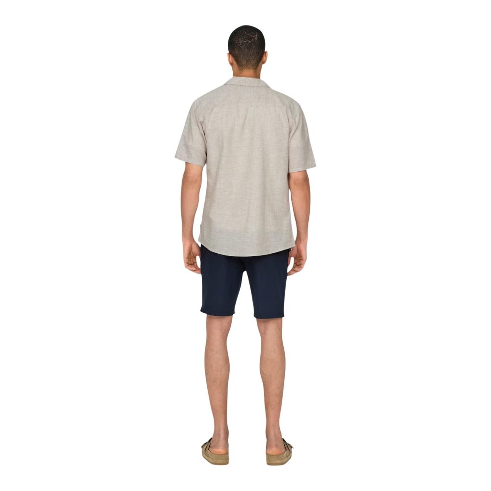 Only & Sons Beiges Leinen-Kurzarmhemd
