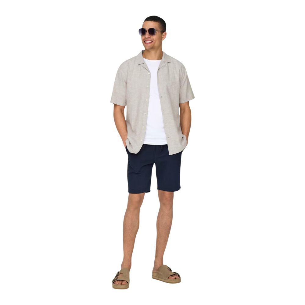 Only & Sons Beiges Leinen-Kurzarmhemd