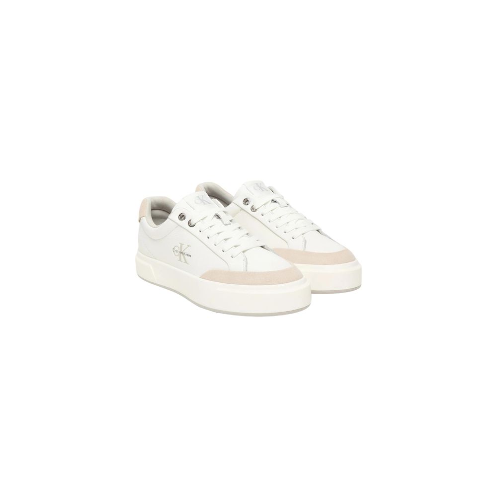 Calvin Klein Jeans Weiße Low-Top-Sneaker aus Leder