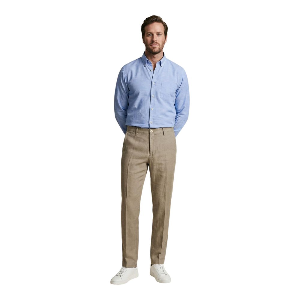 Borghese Beigefarbene Leinen-Freizeithose
