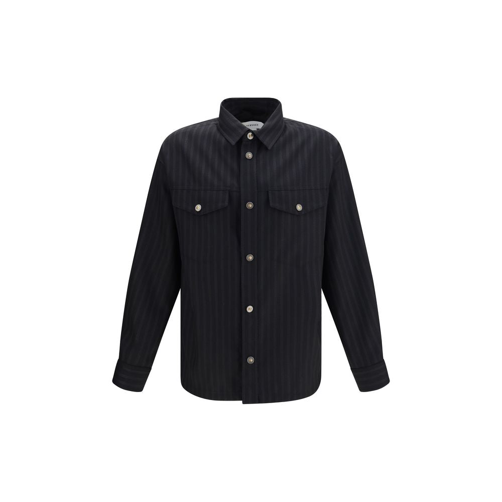 Versace Schwarzes Hemd aus Wolle mit Widder-Muster