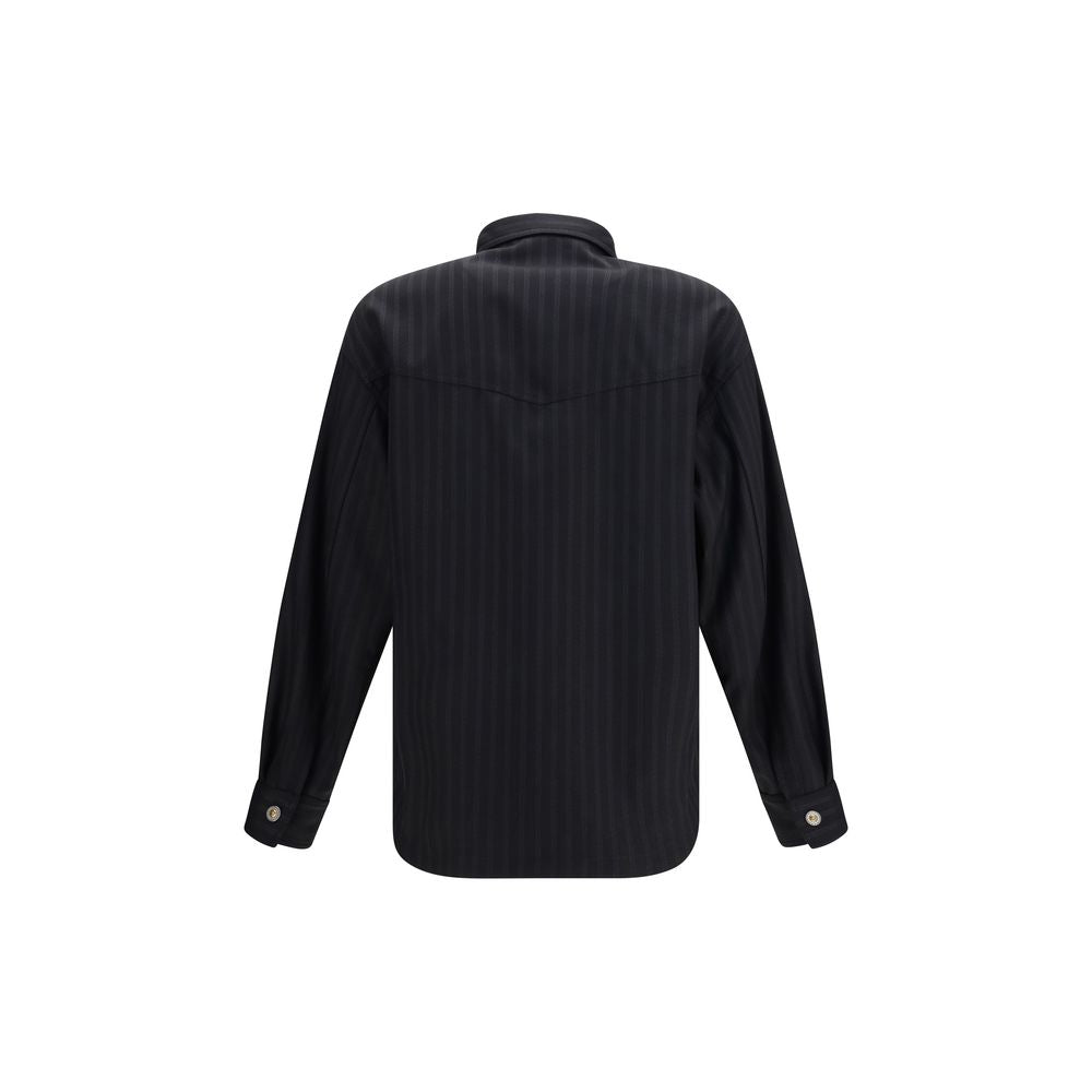 Versace Schwarzes Hemd aus Wolle mit Widder-Muster
