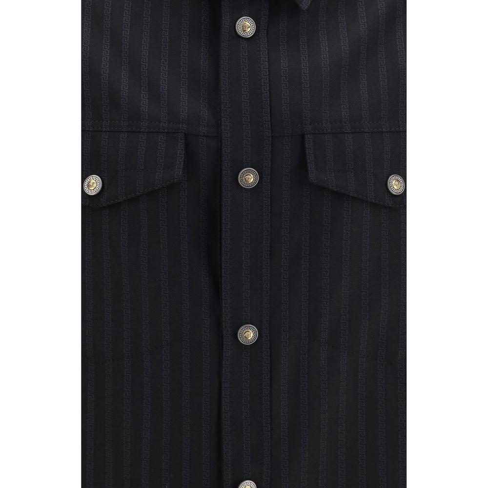 Versace Schwarzes Hemd aus Wolle mit Widder-Muster