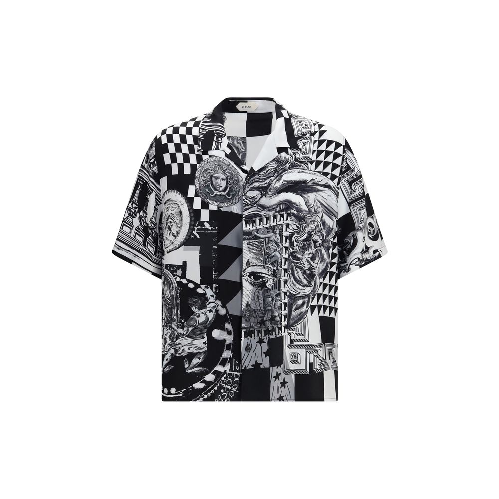 Versace Schwarzes Seidenhemd mit Muster