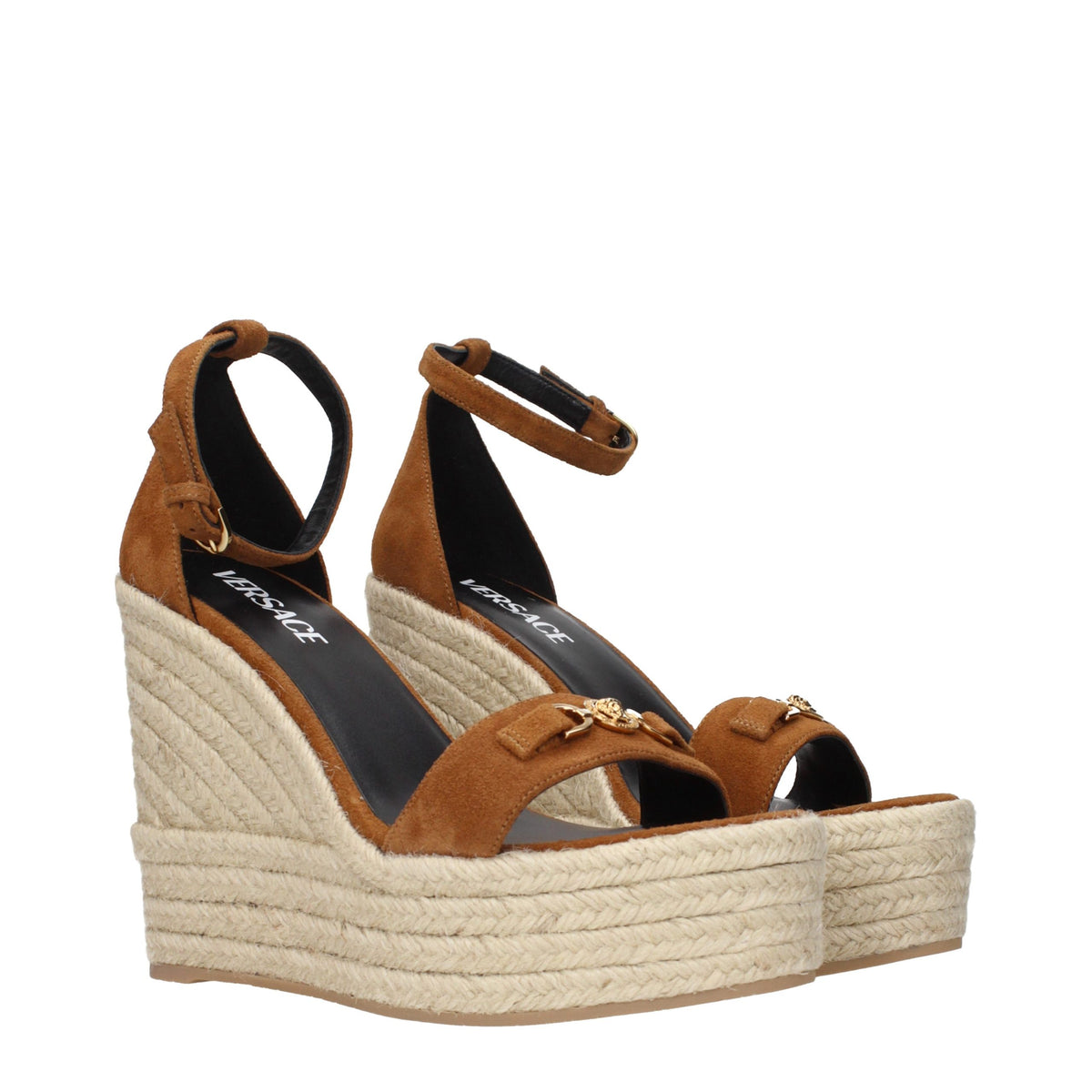 Versace Keilsandaletten aus braunem Leder