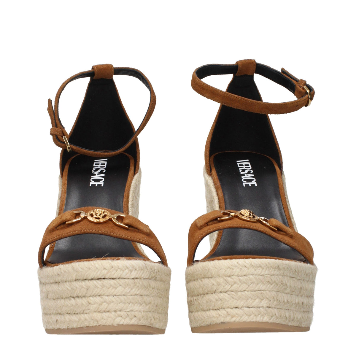 Versace Keilsandaletten aus braunem Leder