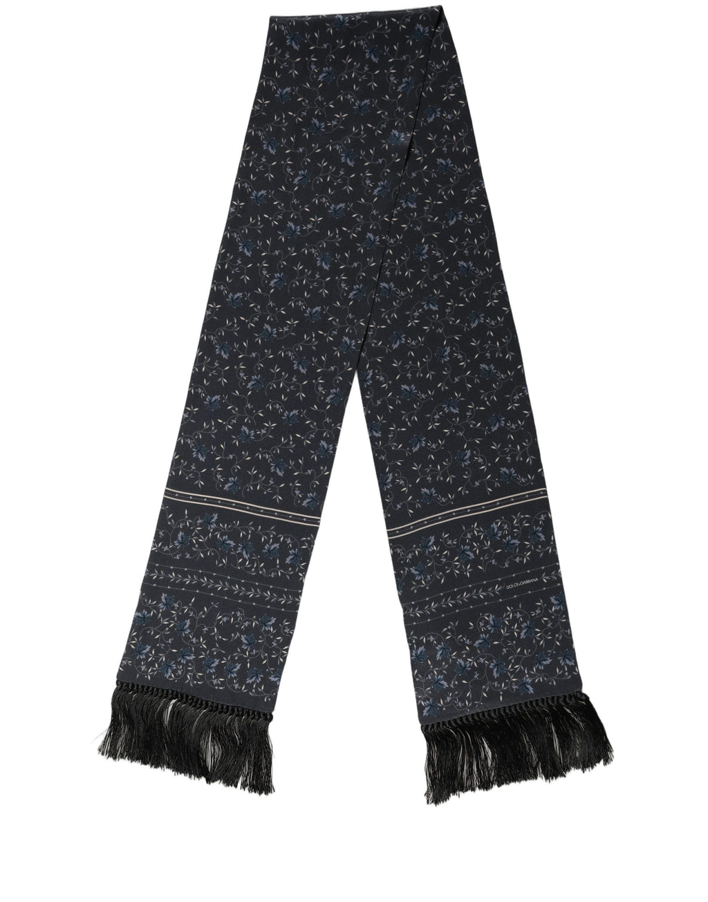 Dolce & Gabbana Blue Floral Silk Fringed Neck Shaw Scarf