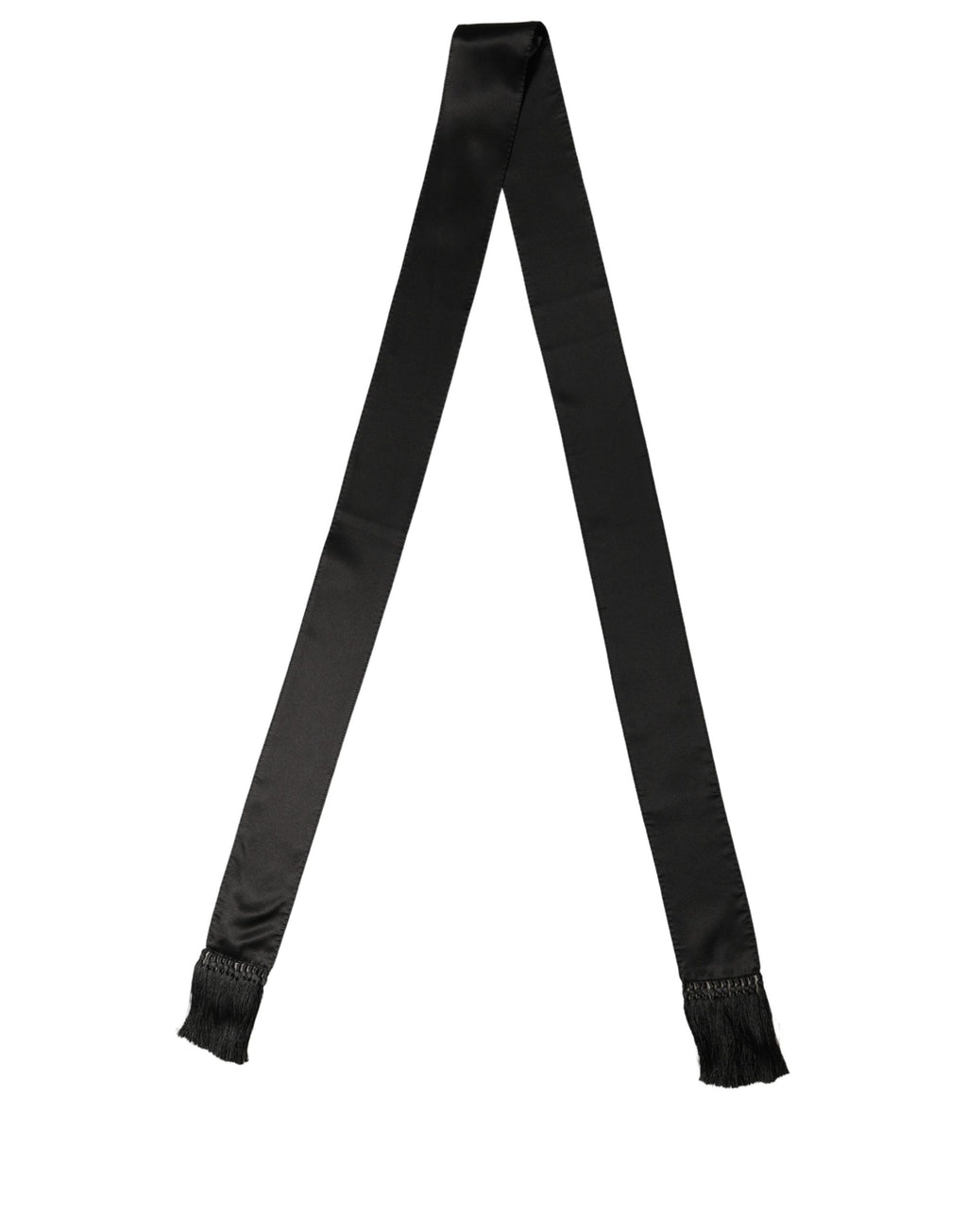 Dolce & Gabbana Black Satin Silk Skinny Fringed Shawl Scarf