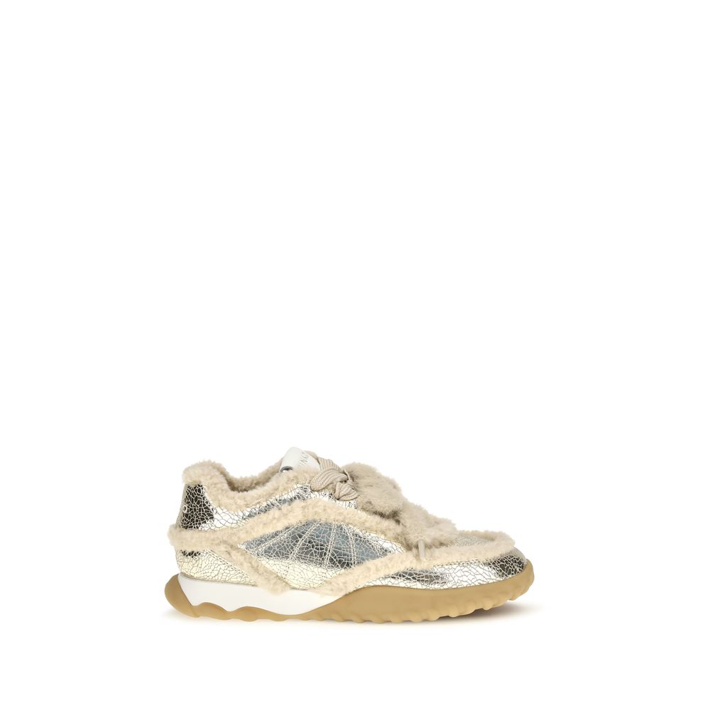 PINKO Silberfarbene Sneakers aus Kalbsleder Bos Taurus mit klobiger Sohle