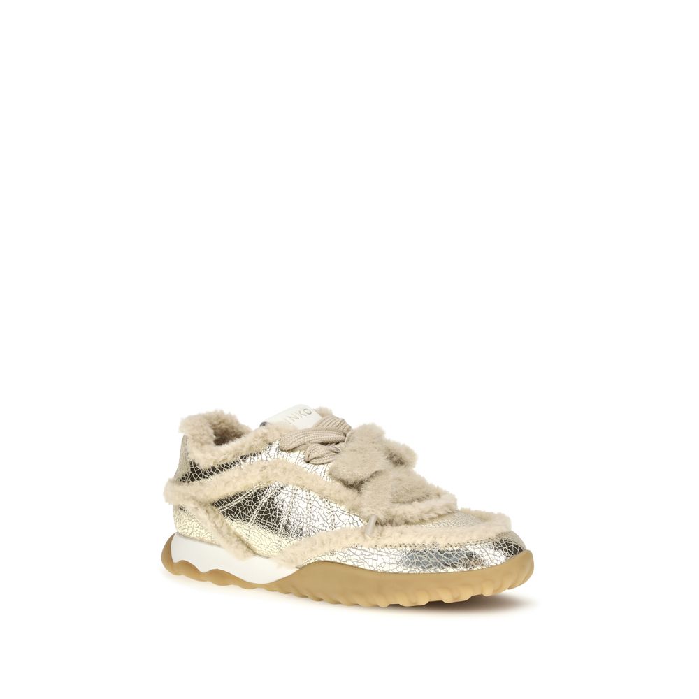 PINKO Silberfarbene Sneakers aus Kalbsleder Bos Taurus mit klobiger Sohle