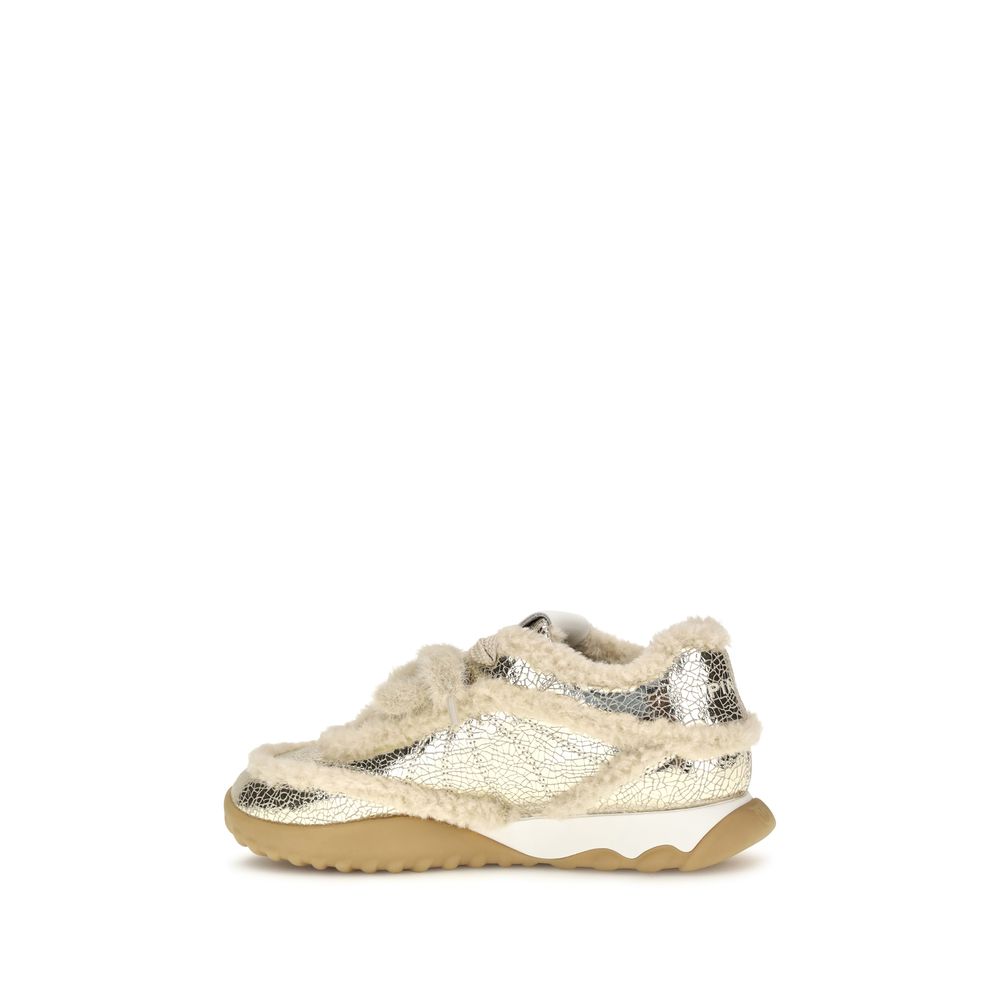 PINKO Silberfarbene Sneakers aus Kalbsleder Bos Taurus mit klobiger Sohle