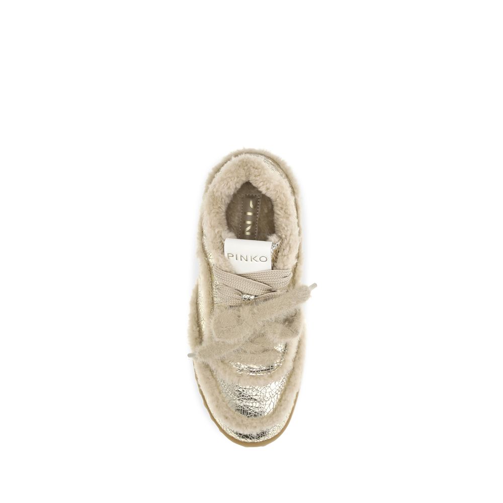PINKO Silberfarbene Sneakers aus Kalbsleder Bos Taurus mit klobiger Sohle