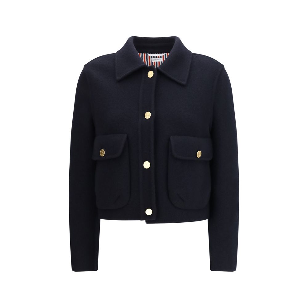 Thom Browne blaue Wolljacke Oves Aries in voller Länge