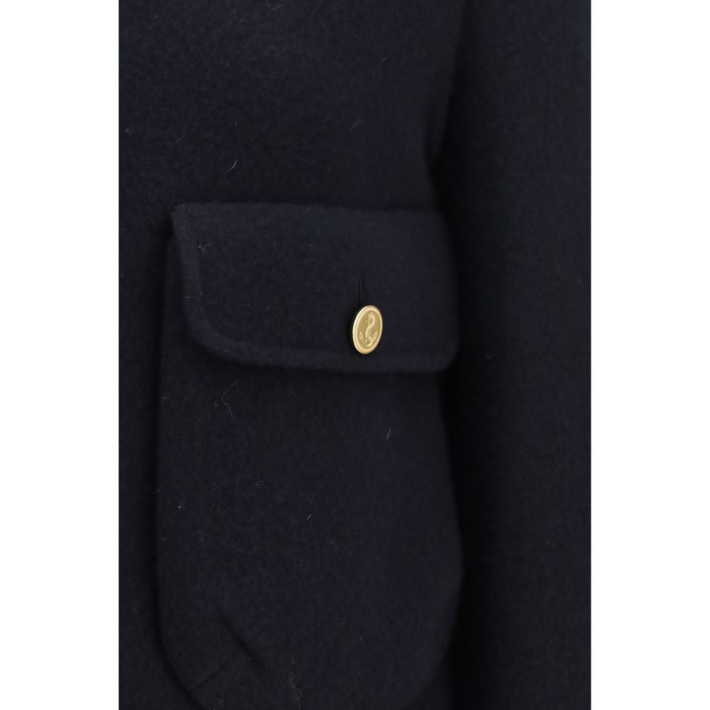 Thom Browne blaue Wolljacke Oves Aries in voller Länge