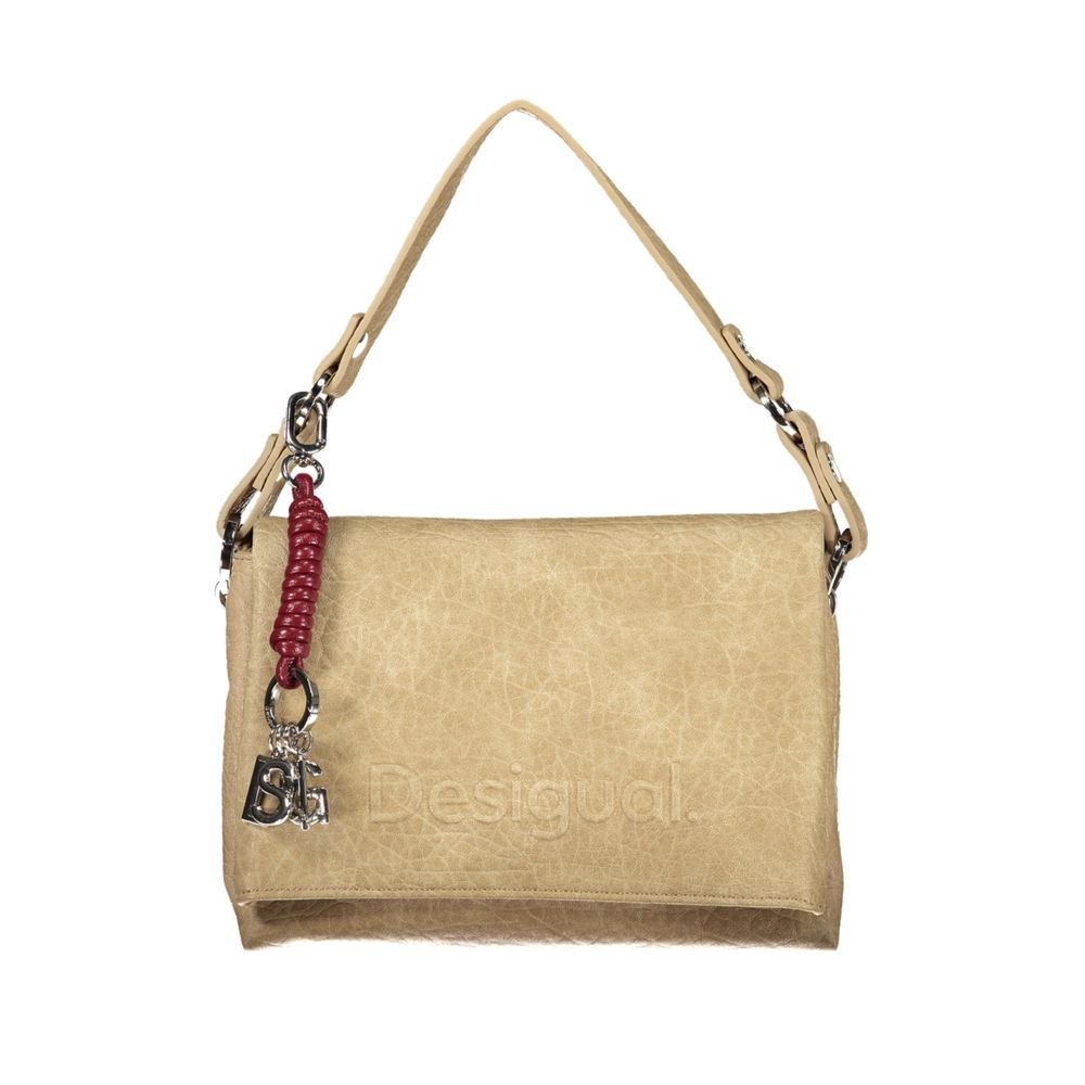 Desigual Beige Damen-Handtasche aus Polyurethan mit abnehmbarem Riemen und Fächern