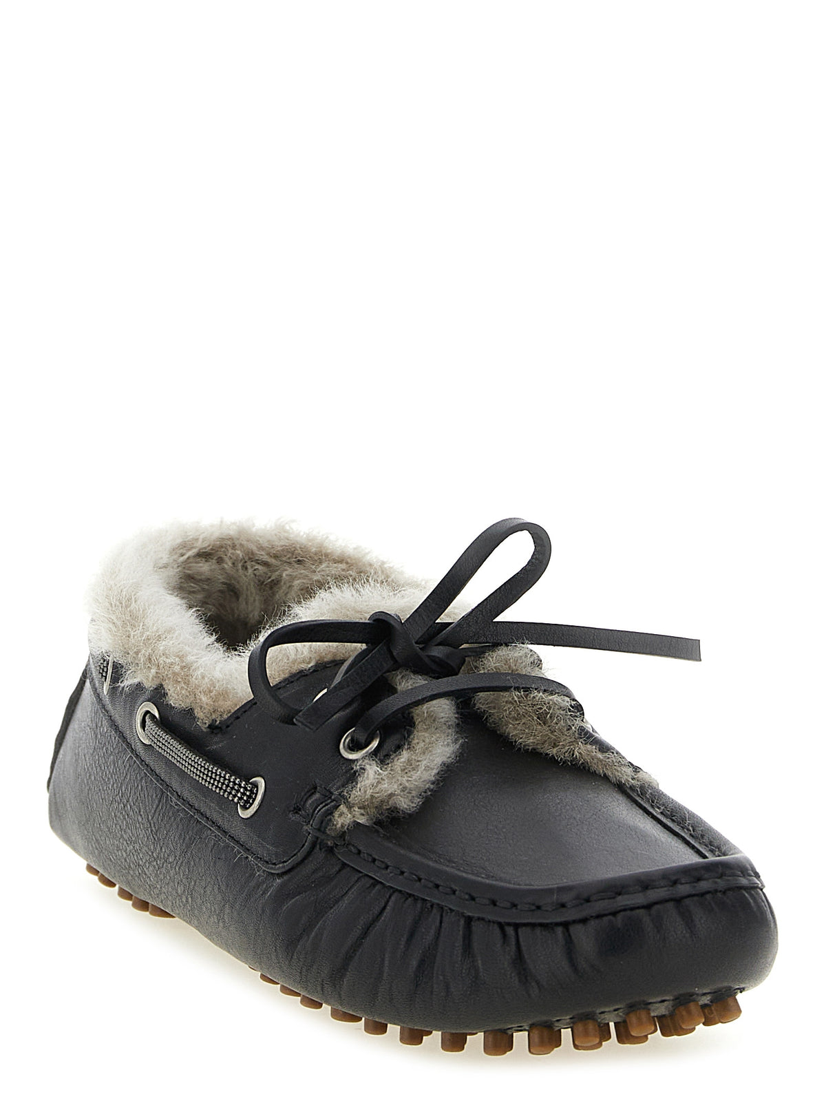Brunello Cucinelli Slipper aus schwarzem Kalbsleder