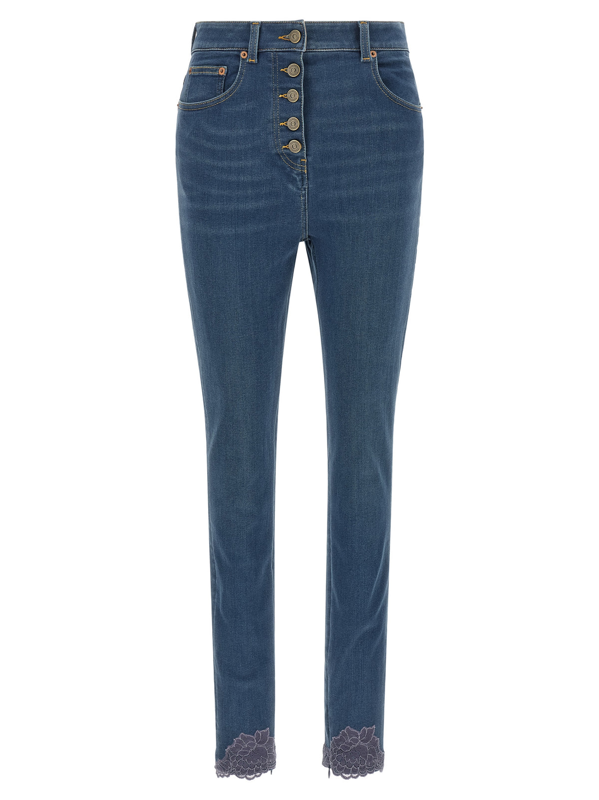 Valentino Garavani Hochtaillierte Jeans aus blauer Lammfell