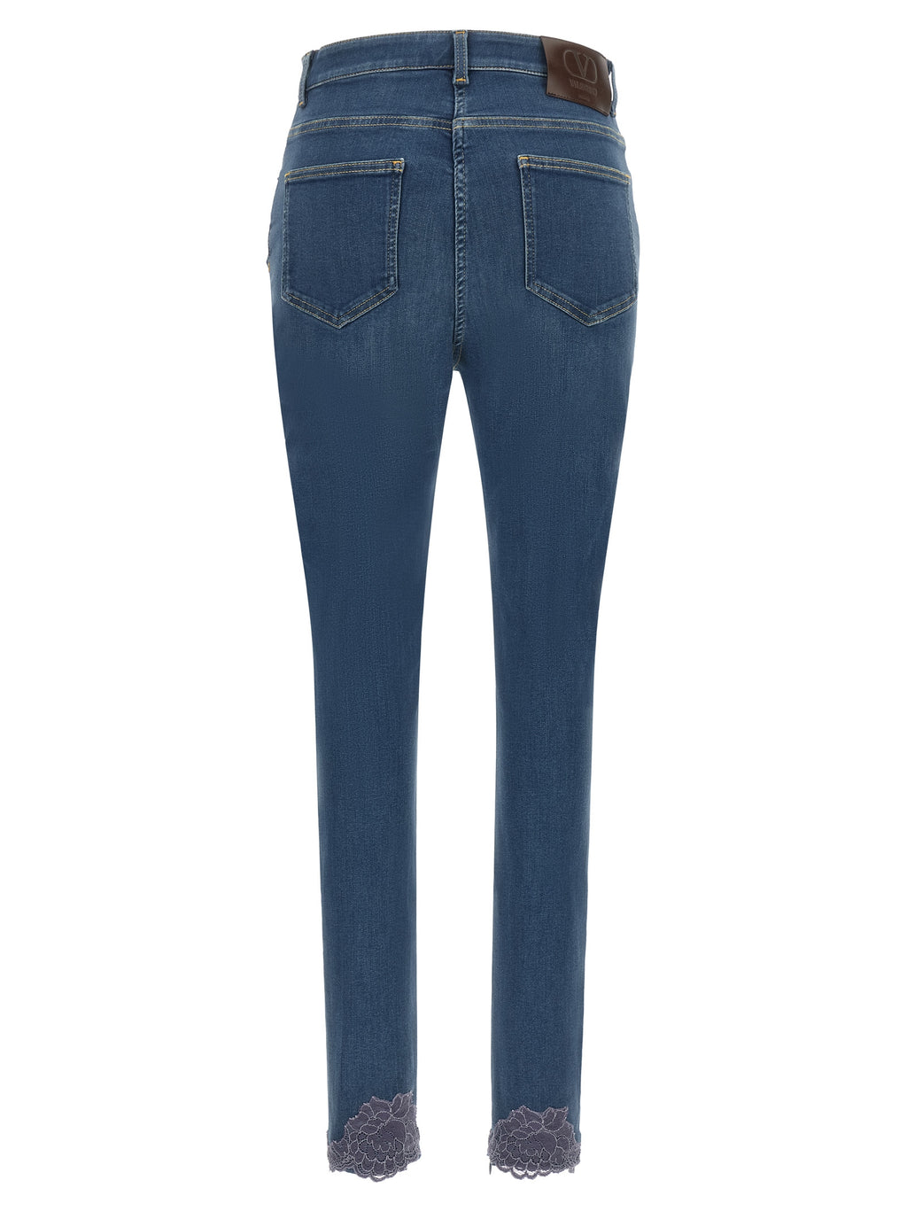 Valentino Garavani Hochtaillierte Jeans aus blauer Lammfell