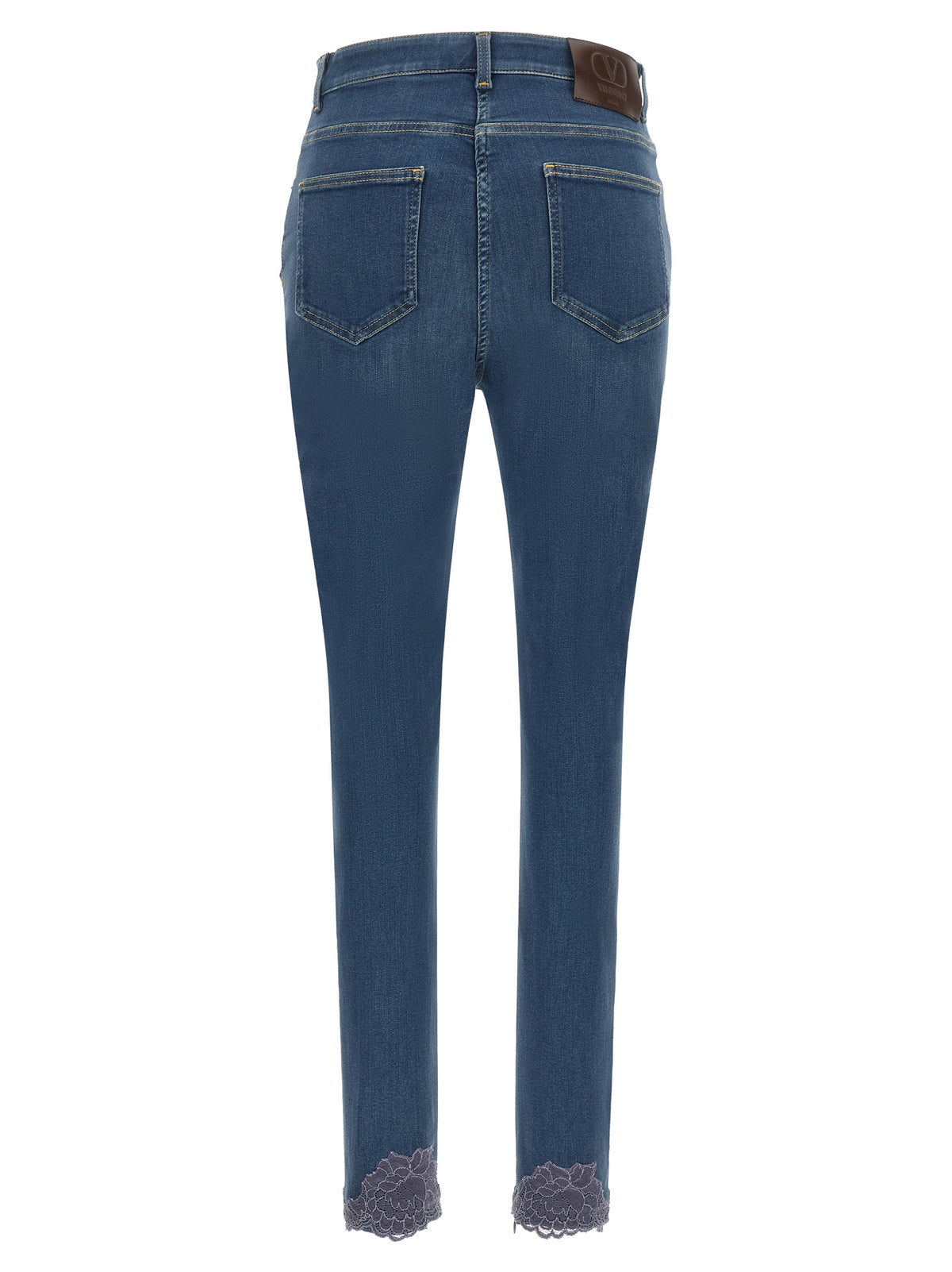 Valentino Garavani Hochtaillierte Jeans aus blauer Lammfell