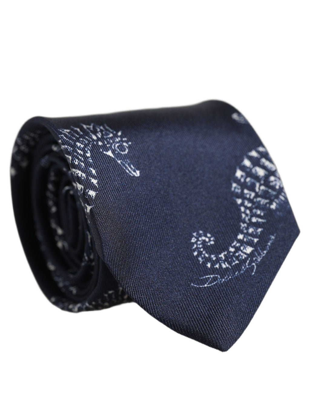 Dolce & Gabbana Dunkelblaue Seidenkrawatte mit Seepferdchen-Print zum Selbstbinden