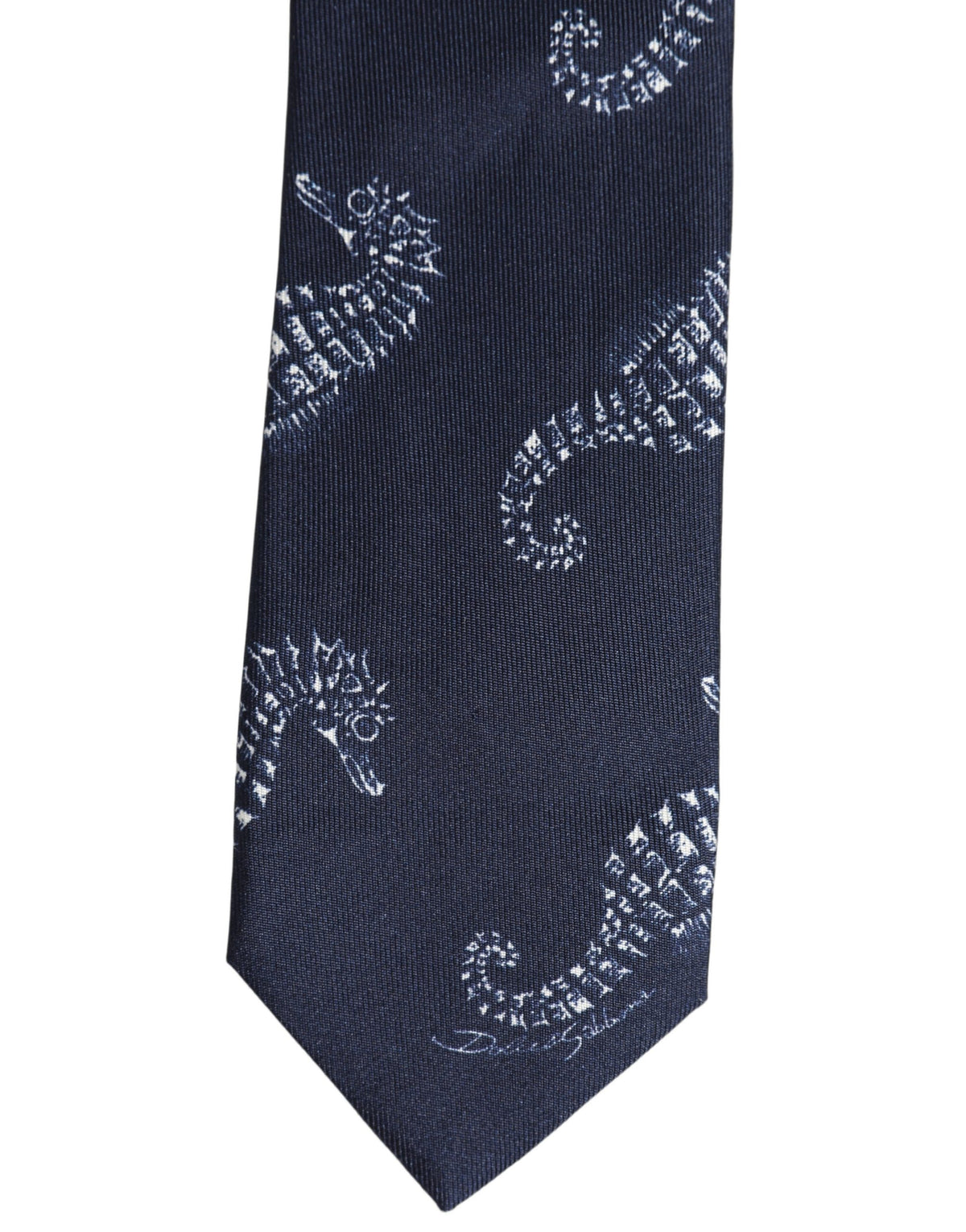 Dolce & Gabbana Dunkelblaue Seidenkrawatte mit Seepferdchen-Print zum Selbstbinden